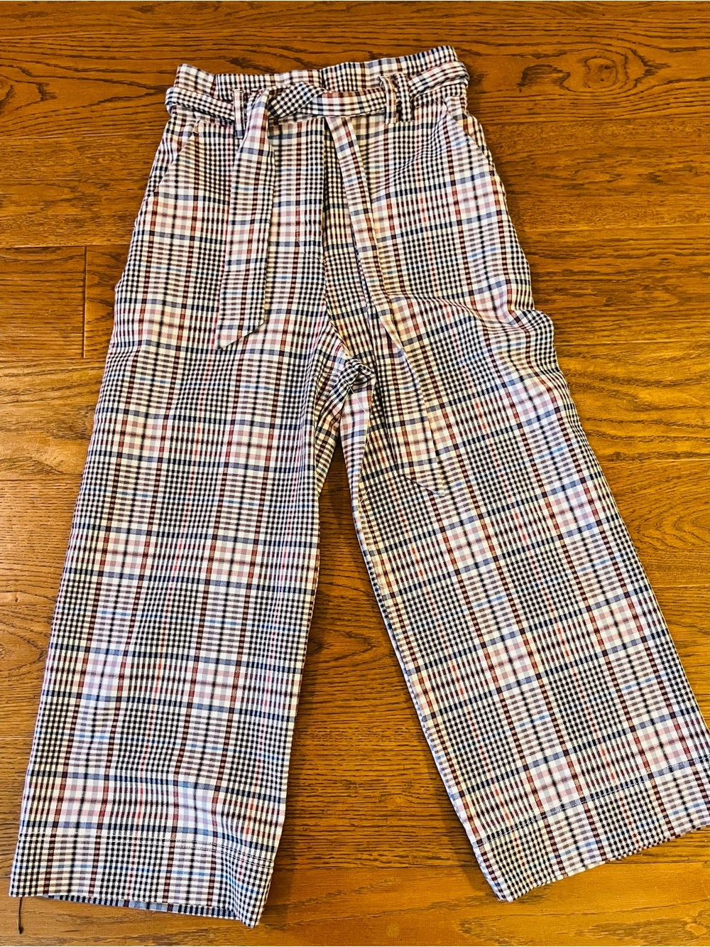 H&M Black & White Plaid Wide-Leg Kids Pants with Red Check